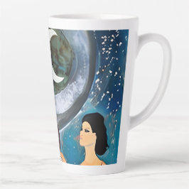 Caneca De Café Latte Mulheres olhando para a Trabalho de arte da lua
