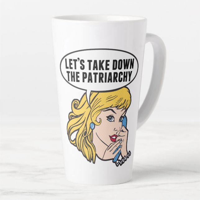 Caneca De Café Latte Mulheres Retrorísticas Pop Feministas Engraçadas (Ângulo direito)