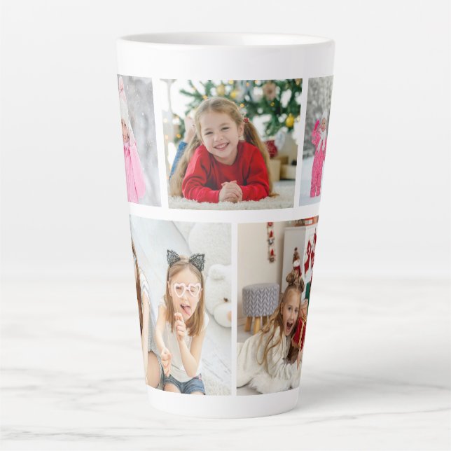 Caneca De Café Latte Multi Photo Collage Modern Personalized Name (Frente)