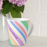 Caneca De Café Latte Multicolores Personalizados de Stripe Diagonal<br><div class="desc">Personalize sua caneca de café com seu nome ou sua escolha de palavras. O design apresenta faixas diagonais de várias cores em tons pastéis de pêssego, verde, rosa, azul, roxo, amarelo e branco. Por favor, navegue na minha loja se você quiser este design em um produto diferente - ou me...</div>