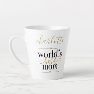 Caneca De Café Latte Mundos Melhores Mãe Personalizados Preto e Dourado