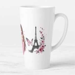 Caneca De Café Latte Murmurinhos de Pétalas de Paris Sobre Uma Borbolet