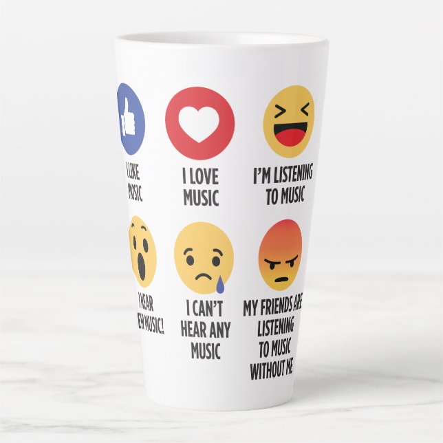 Caneca De Café Latte Music Emojis (Frente)