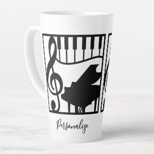 Caneca De Café Latte Música Elegante Teclado de Piano Chave de Sol Nota
