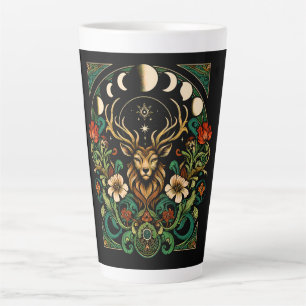 Caneca De Café Latte Mystic Pagan Stag and Moon Phase