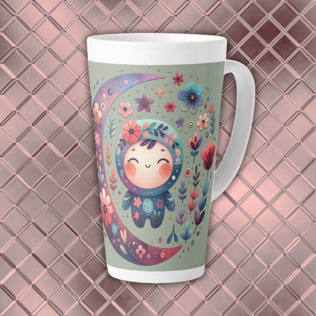 Caneca De Café Latte Mystical Boho Magic Maroon | (Criador carregado)