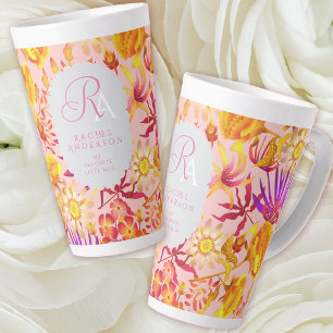 Caneca De Café Latte Mystical Floral Monograma Cor-de-Rosa