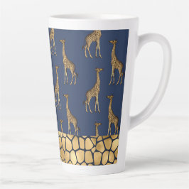 Caneca De Café Latte Na moda Azul-Marinho Elegante da Girafa Dourada