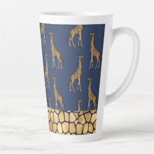 Caneca De Café Latte Na moda Azul-Marinho Elegante da Girafa Dourada