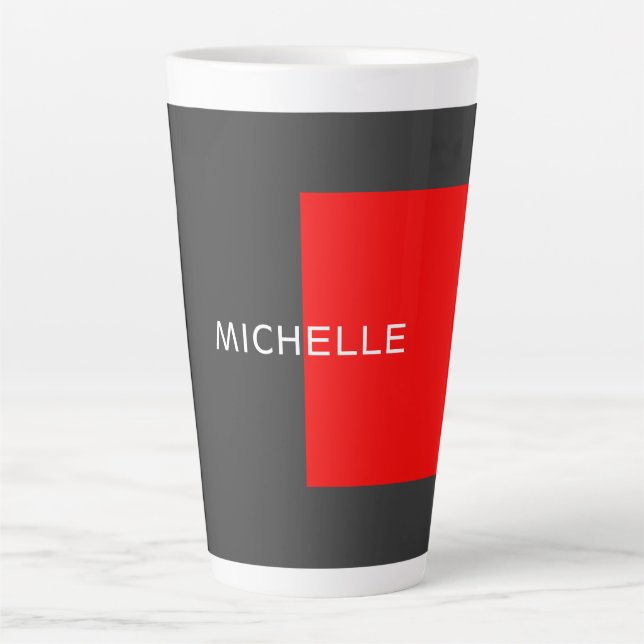 Caneca De Café Latte Na moda Cinza Red Minimalist Modern Add Name (Frente)