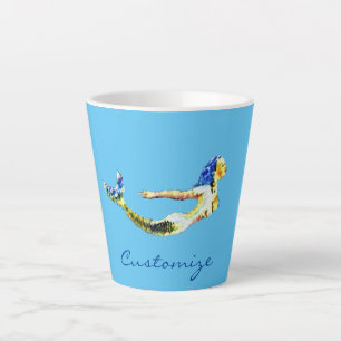 Caneca De Café Latte Nadar Azul Sereia Trovão_Cove
