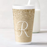 Caneca De Café Latte Nam Monograma de Impressão de Glitter Metálico Bru<br><div class="desc">Personalize facilmente este design de caneca de latte com tendências em latte,  com brilho brilhante bonito de ouro em fundo metálico escovado de ouro.</div>