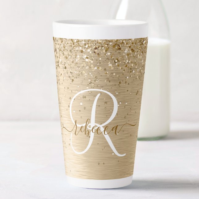 Caneca De Café Latte Nam Monograma de Impressão de Glitter Metálico Bru (Criador carregado)