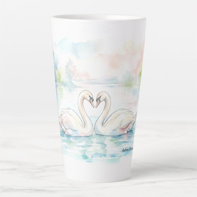 Caneca De Café Latte Namorados Cisnes - Dia dos Namorados (Frente)