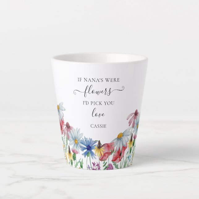 Caneca De Café Latte Nana Flowers Poem Country Wildflower (Frente)