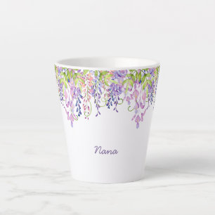 Caneca De Café Latte Nana Wisteria Roxa Aquarela Floral