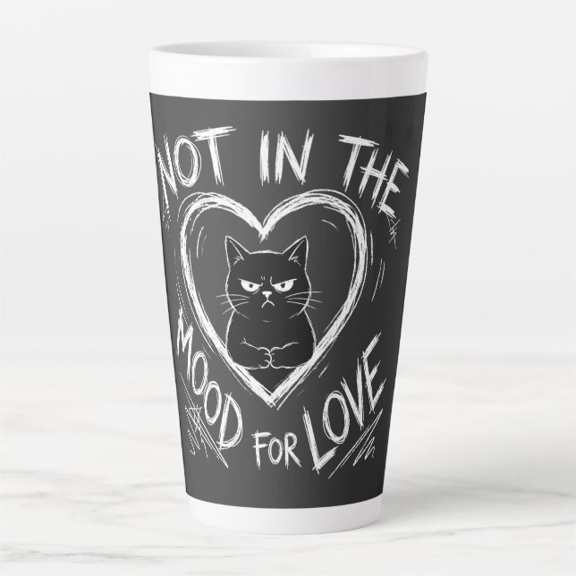 Caneca De Café Latte Não Estou No Humor Para O Amor Gato Mal-Humorado S (Frente)