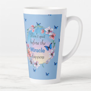 Caneca De Café Latte Não Sair antes do milagre acontecer   Floral Azul