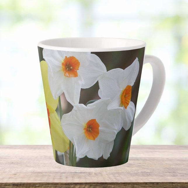 Caneca De Café Latte Narciso Amarelo e Branco Floral (In Situ)