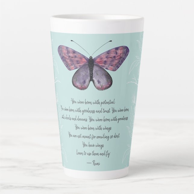 Caneca De Café Latte Nascer com borboleta de asas Rumi (Frente)