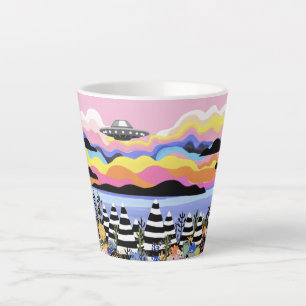 Caneca De Café Latte Nascer do sol com OVNI