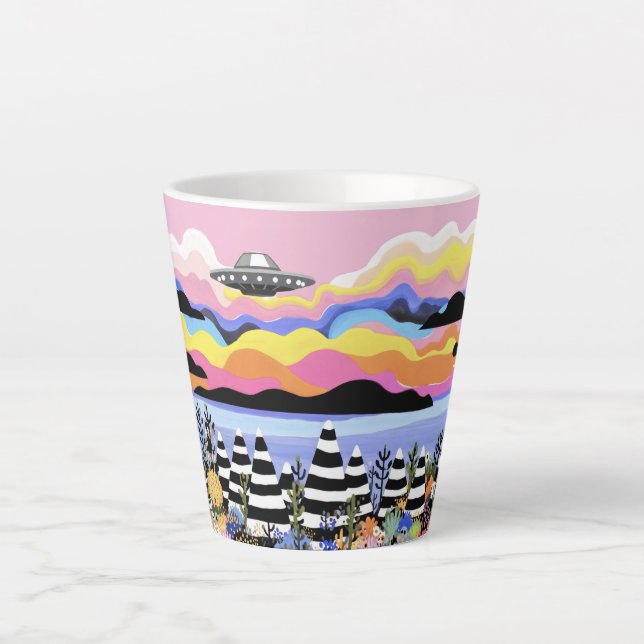 Caneca De Café Latte Nascer do sol com OVNI (Frente)