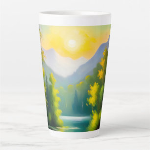 Caneca De Café Latte Nascer do sol sobre montanhas cobertas de neve e l