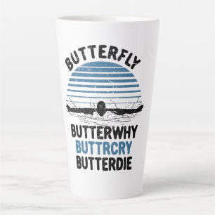 Caneca De Café Latte Natação - Presente de Natação Borboleta Borboleta