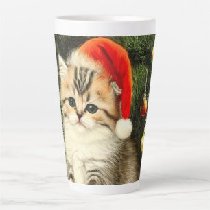 Caneca De Café Latte Natais vintages Kitten