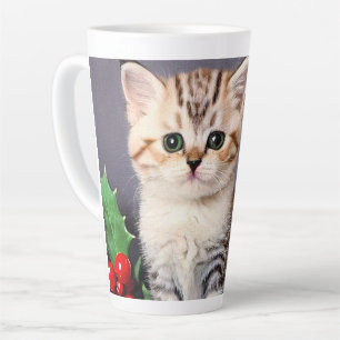 Caneca De Café Latte Natais vintages Kitten e Holly