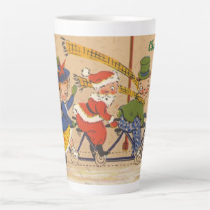 Caneca De Café Latte Natais vintages, Papai Noel Victoriano na biciclet