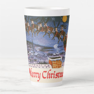Caneca De Café Latte Natais vintages Papai Noel Voando Sua Altura
