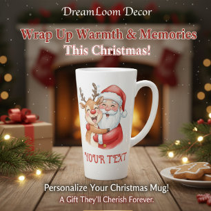 Caneca De Café Latte Natal Abraço Personalizado do Papai Noel e Rena