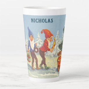 Caneca De Café Latte Natal Antigo, Elfos na Floresta de Inverno