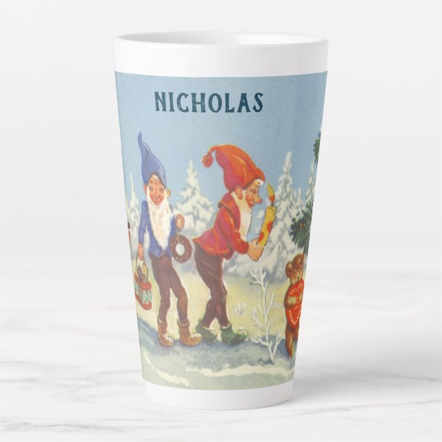 Caneca De Café Latte Natal Antigo, Elfos na Floresta de Inverno (Frente)