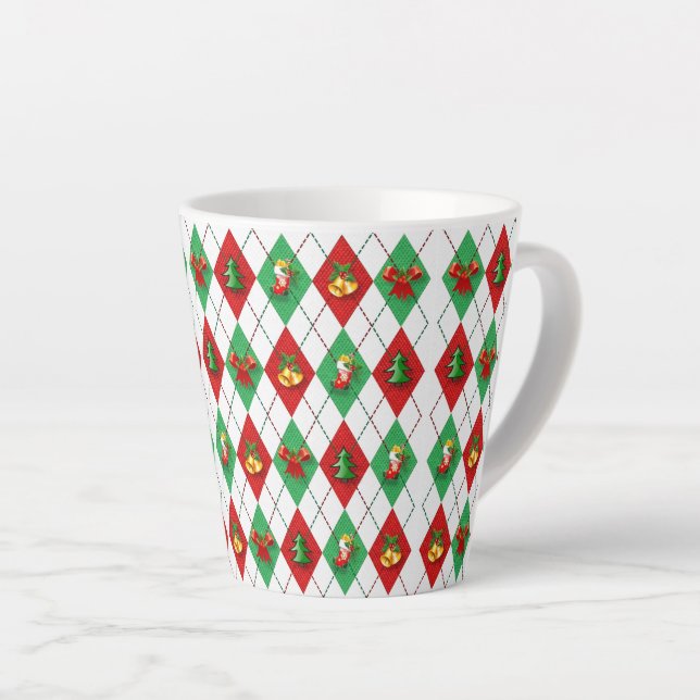 Caneca De Café Latte Natal Argyle - Feriado Retroativo (Ângulo direito)