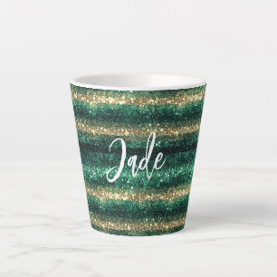 Caneca De Café Latte Natal Brilho Verde Dourado