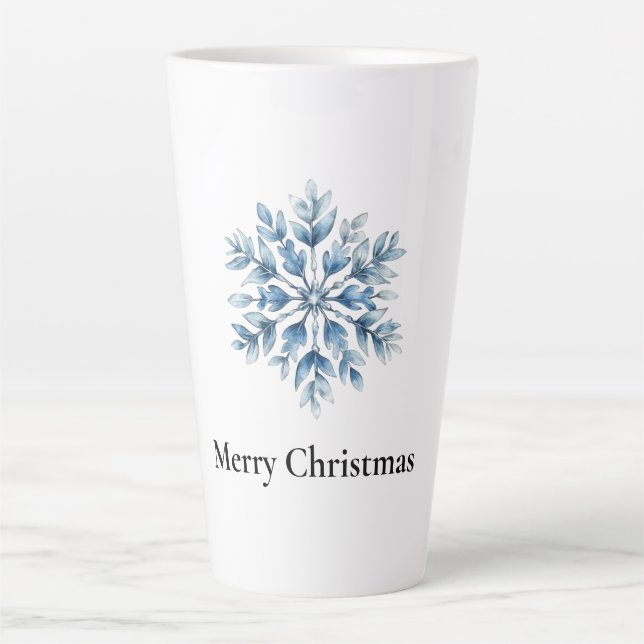 Caneca De Café Latte Natal com Floco de Neve Branco Azul (Frente)