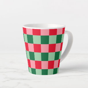Caneca De Café Latte Natal da Xadrez de Tartan Verde-Rosa Vermelho