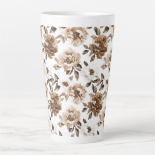 Caneca De Café Latte Natal das Flores Brancas Castanhas