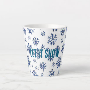 Caneca De Café Latte Natal de Flocos de Neve Brancos Azuis