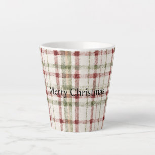Caneca De Café Latte Natal de Listras Xadrez Vermelho Verde Creme