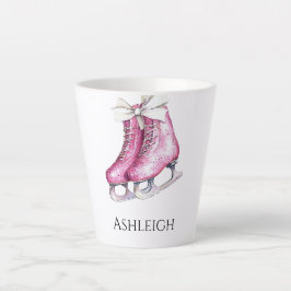 Caneca De Café Latte Natal de Skates de gelo rosa bonito
