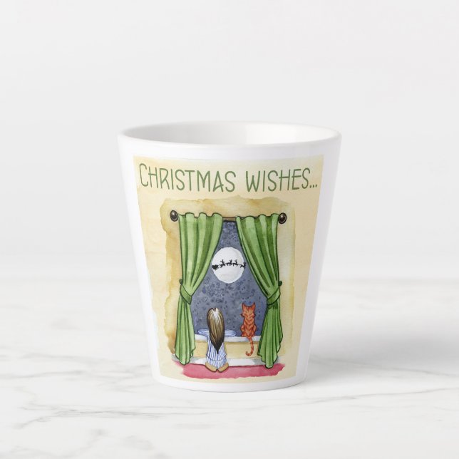 Caneca De Café Latte Natal Deseja Uma Criança Bonita E Gatinhos De Nata (Frente)