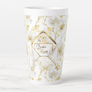 Caneca De Café Latte Natal Dia das Mães Floral Branco Dourado Mamãe