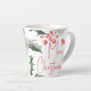 Caneca De Café Latte Natal dos Botânicos da Aquarela Elegante