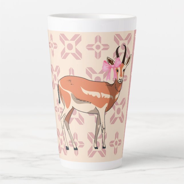 Caneca De Café Latte Natal Elegante Rosa com padrão de corça  (Frente)