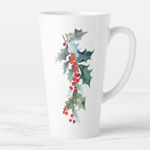 Caneca De Café Latte Natal Evergreens Holly e Berries