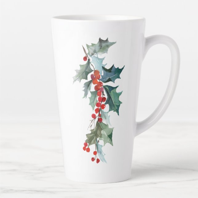 Caneca De Café Latte Natal Evergreens Holly e Berries (Direita)