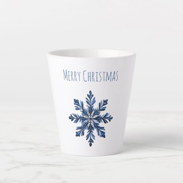 Caneca De Café Latte Natal Floco de Neve Azul (Frente)